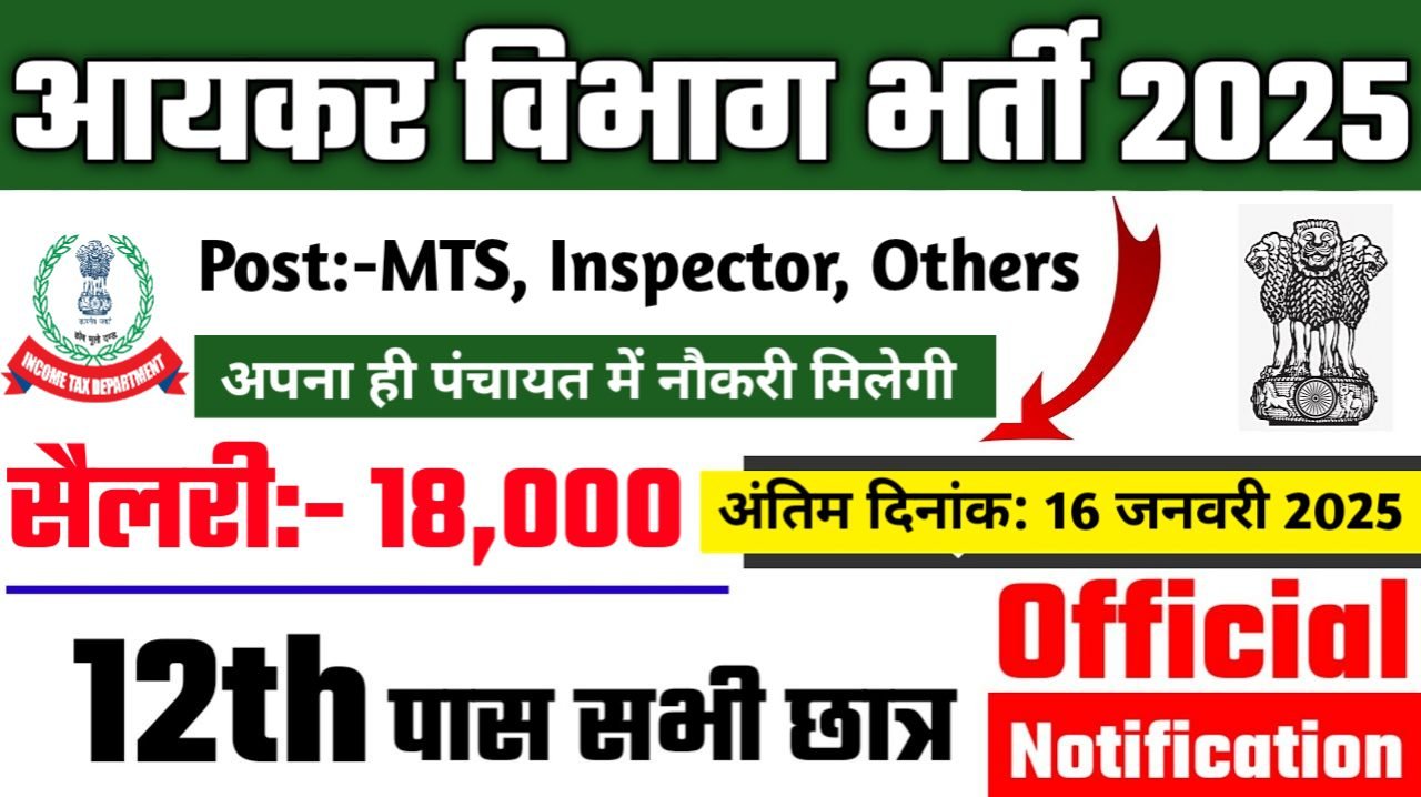 Income Tax Recruitment 2025 - आयकर विभाग भर्ती 2025, 10वीं पास