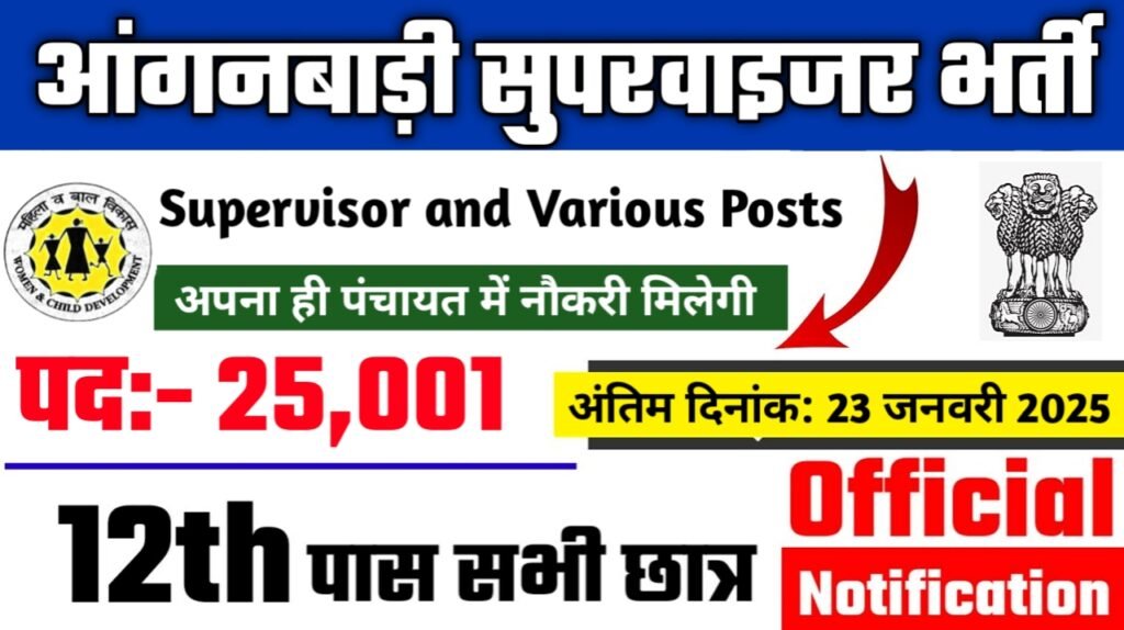 ANGANWADI SUPERVISOR Recruitment 2025 - आंगनबाड़ी सुपरवाइजर भर्ती 2025, 10वीं पास
