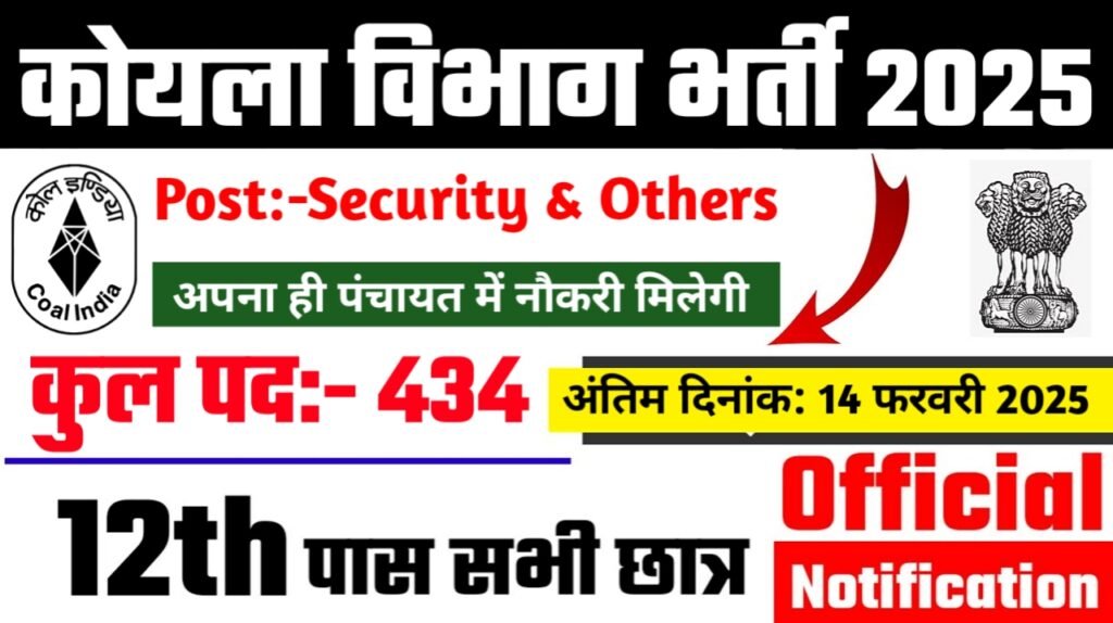 Coal India Recruitment 2025 - कोयला विभाग भर्ती 2025, 10वीं पास