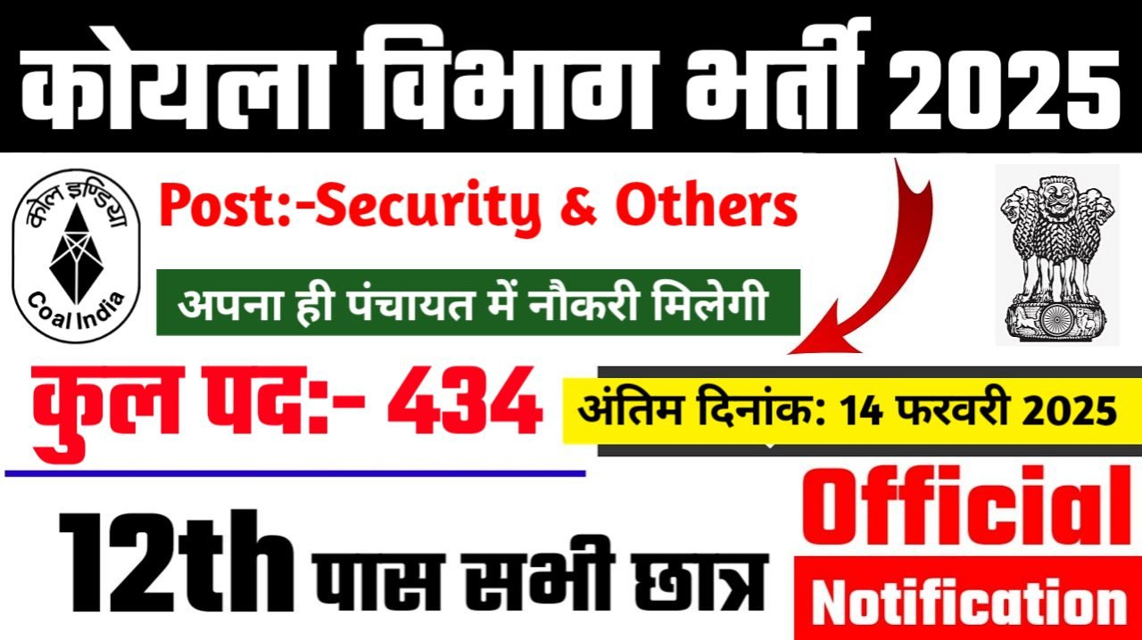 Coal India Recruitment 2025 - कोयला विभाग भर्ती 2025, 10वीं पास