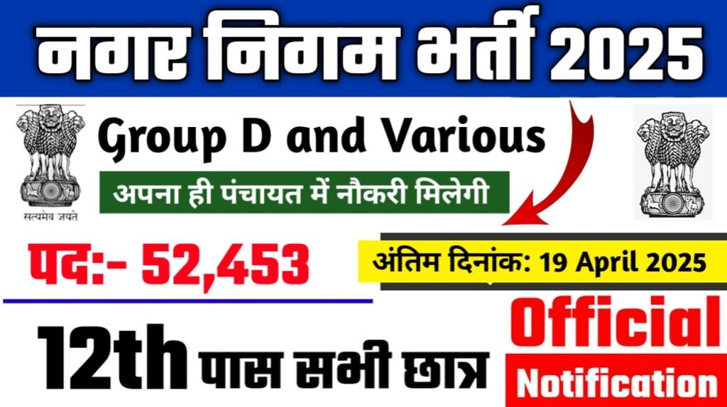 Nagar Nigam New Recruitment 2025 – Authoritative Notice Out